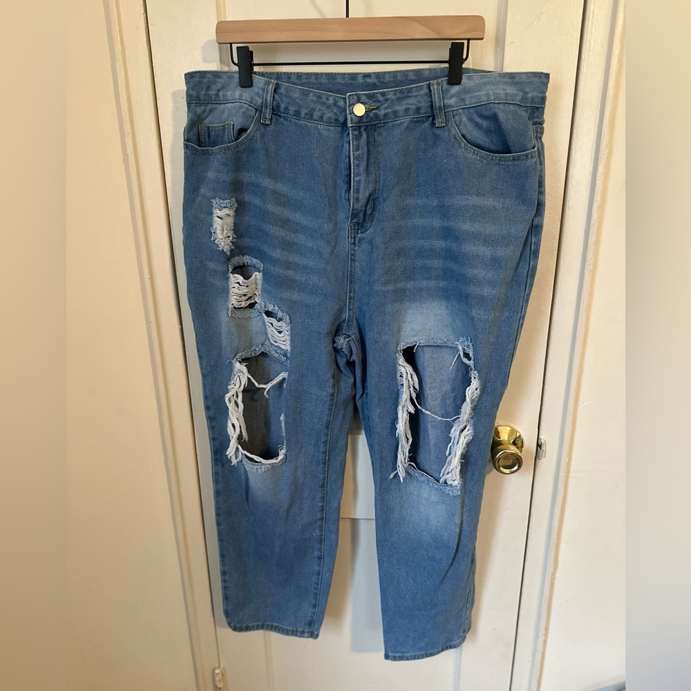 Light blue ripped mom jeans